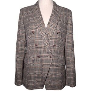 NWT Ann Taylor Factory Glen Plaid Double Breasted Blazer Brown Tan Size 8 Office